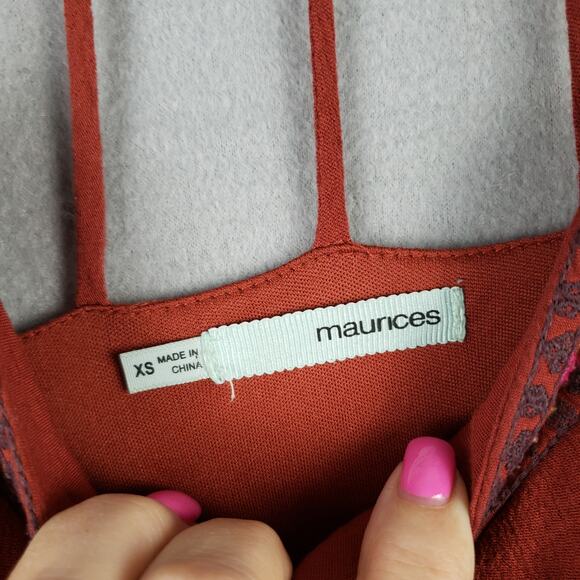 Maurices Size XS Strappy Back Mini Dress Burnt Orange Embroidered Trim Boho Fall - Picture 8 of 11